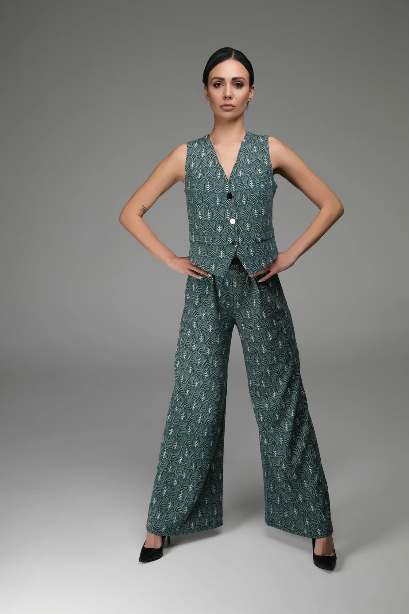 Pantalone palazzo jersey verde