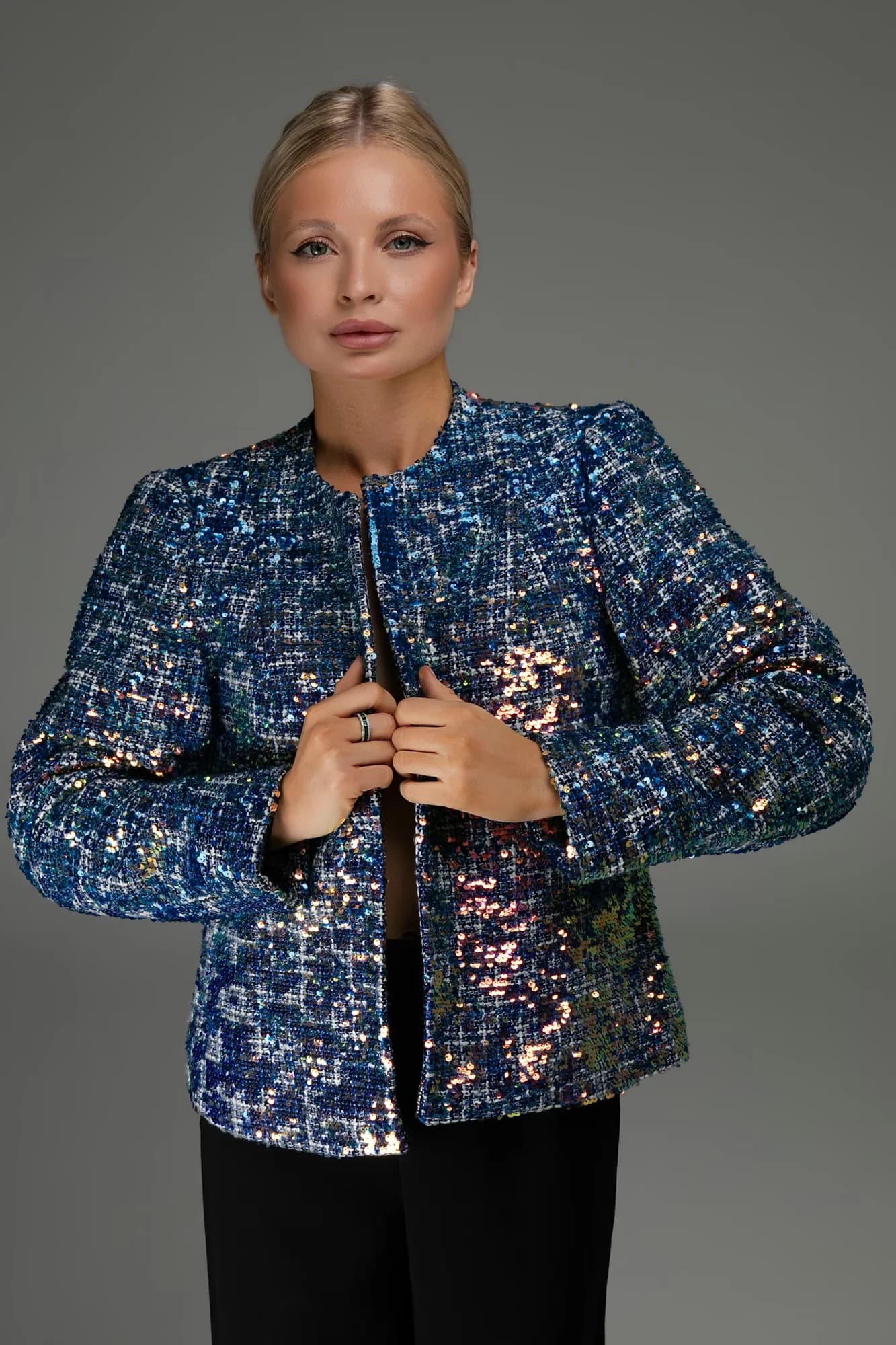 Giacca in tweed blu con paillettes - Modello 5